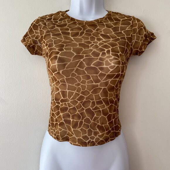 Victorias Secret Giraffe Print Short Sleeve Semi-sheer Size XS Babydoll Tee Vtg - Picture 1 of 8